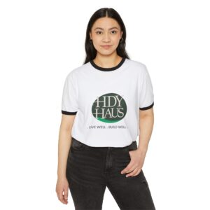 HDY HAUS Logo Ringer T-Shirt — "Live Well, Build Well." Casual Architectural Tee